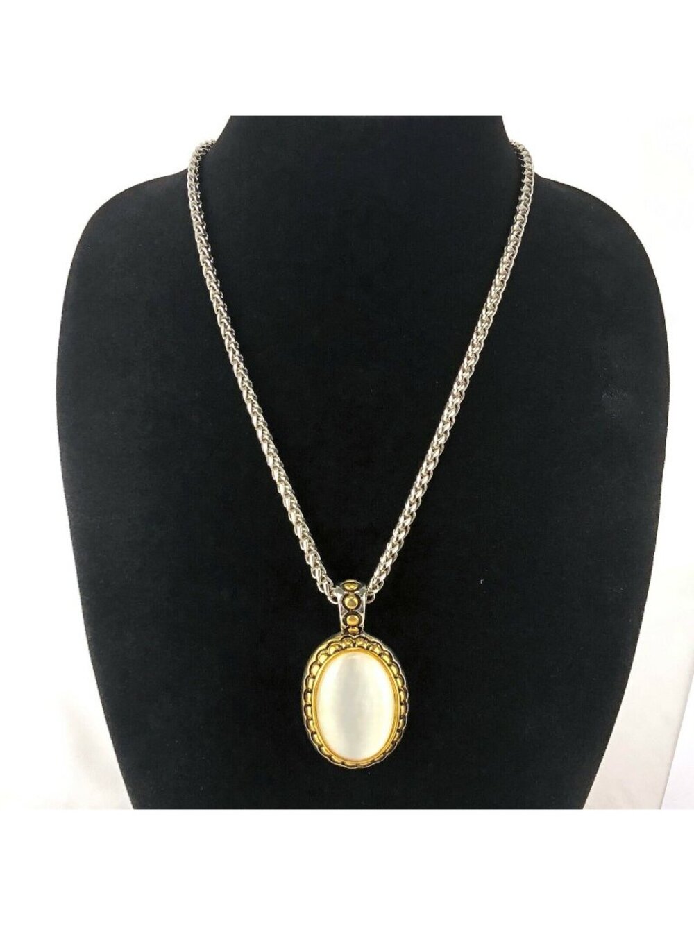 Necklace Duel Tone Opalescent White Pendant
